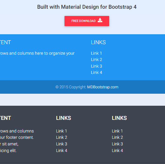 Footer material. Footer Bootstrap 5. Footer example.